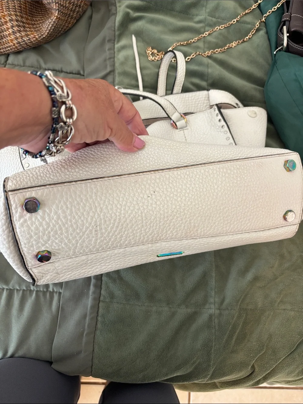 White Pebbled Leather Tote Shoulder Bag